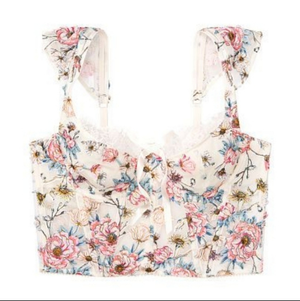 NIP DREAM ANGELS Unlined Bra Top Bustier Coconut White Floral - Picture 2 of 8